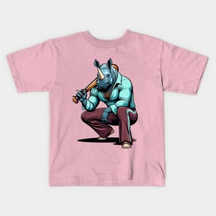 Retro Rebel: 70s Fashion rhino with baseball batters Kids T-Shirt